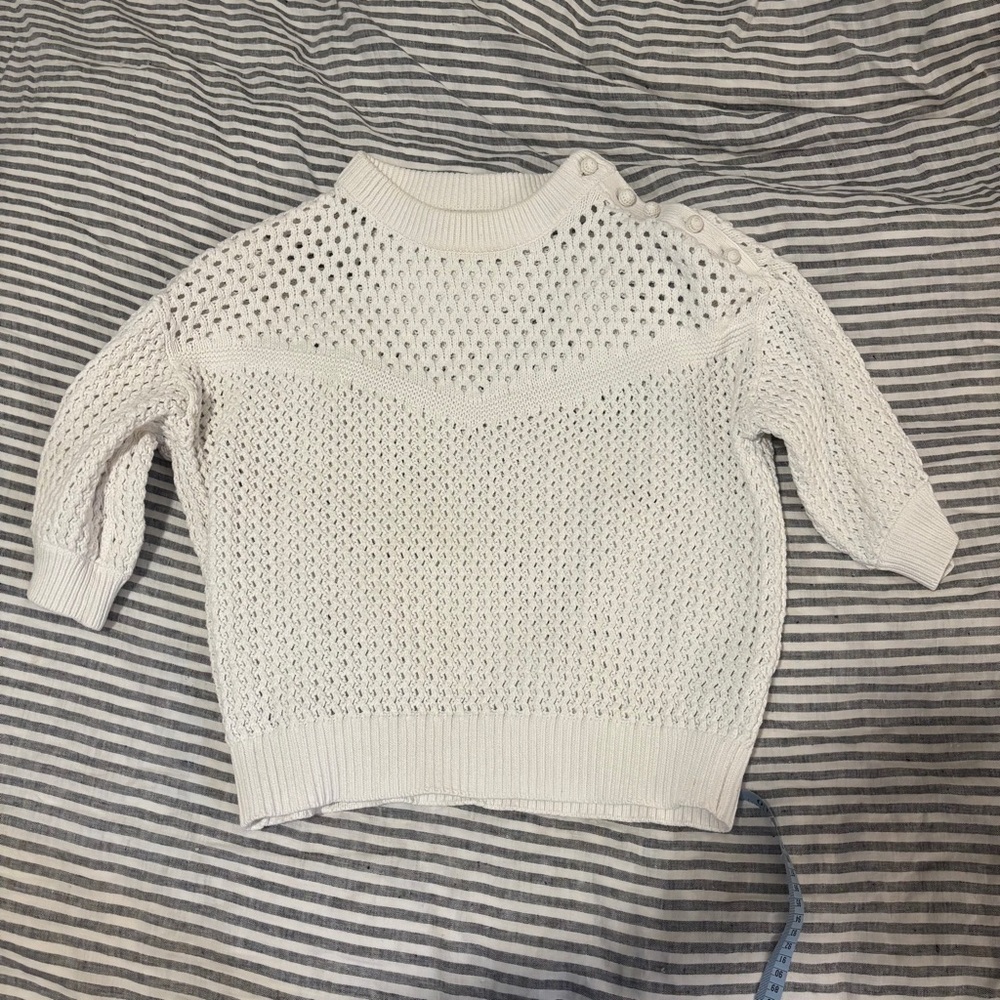 J crew white cotton short sleeve thick sweater button top